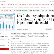 Las fusiones y adquisiciones en Colombia bajaron 57% por la pandemia del covid